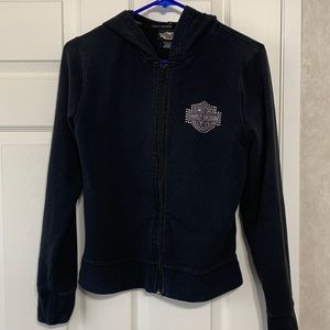 Harley Davidson women’s sz medium lightweight zip up w/hood. GUC. fading